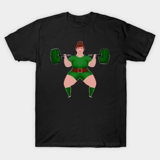 Strong Women Powerlifting gym girl in Green T-Shirt